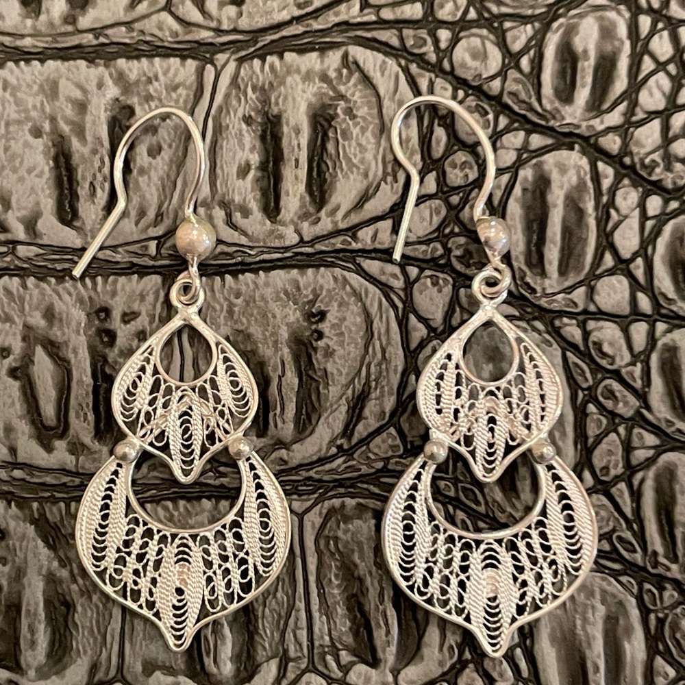 Solid Sterling Silver Boho Earrings New! - image 2
